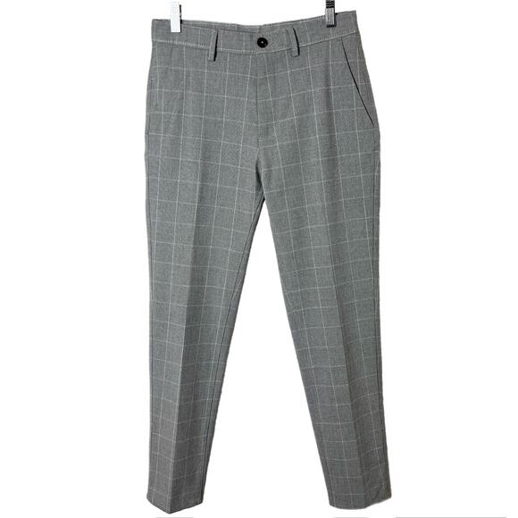 Zara Women's Dress Pants Size 29 Gray Checked Plaid Slim Leg Mid Rise Trousers - Picture 2 of 6